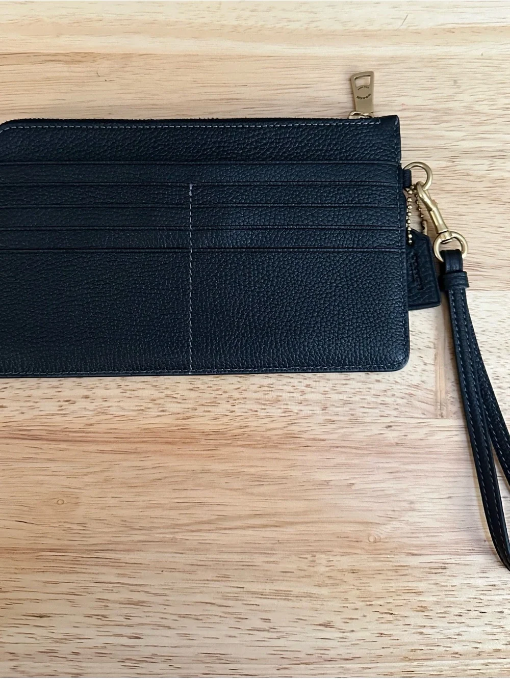 Coach Black Pebbled Leather Zip Wristlet with Gold Hardware